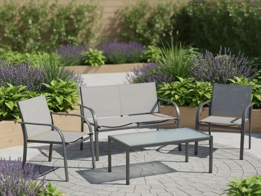 Zestaw ogrodowy LOUNGE z fotelami, ławką i stolikiem, szary