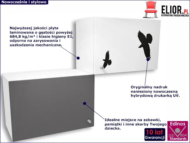 Biało-grafitowa szafka wisząca do pokoju młodzieżowego Erwa 19X - 5 kolorów