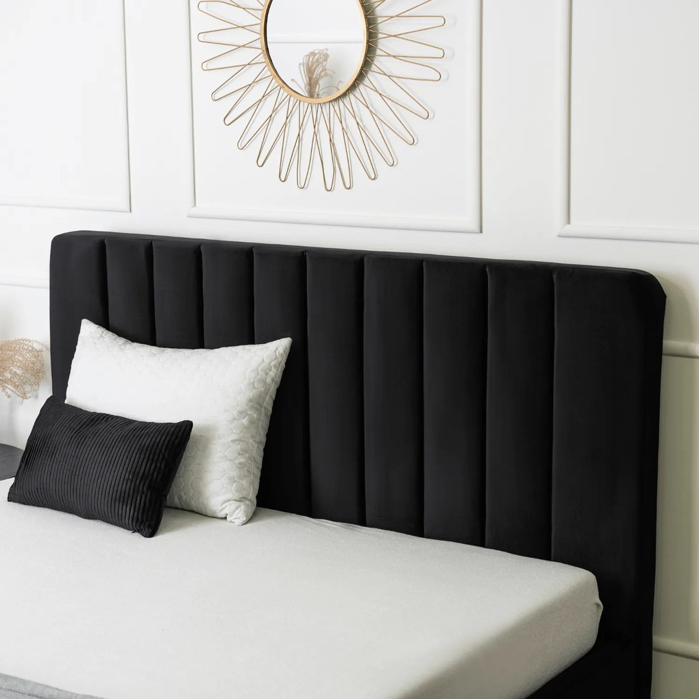 Łóżko Tapicerowane 160x200 cm ze Stelażem i Pojemnikiem Dwuosobowe MARI Welurowe Czarne