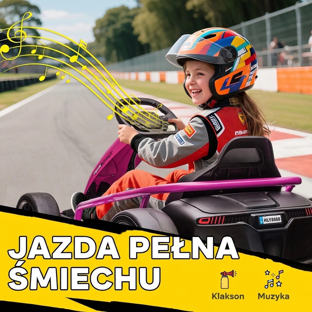 HOMCOM 24 V Elektryczny gokart dla dzieci do 13 km/h Gokart z funkcją driftu, drift-kart z 2 silnikami dla 8–12 lat Różowy | Aosom PL