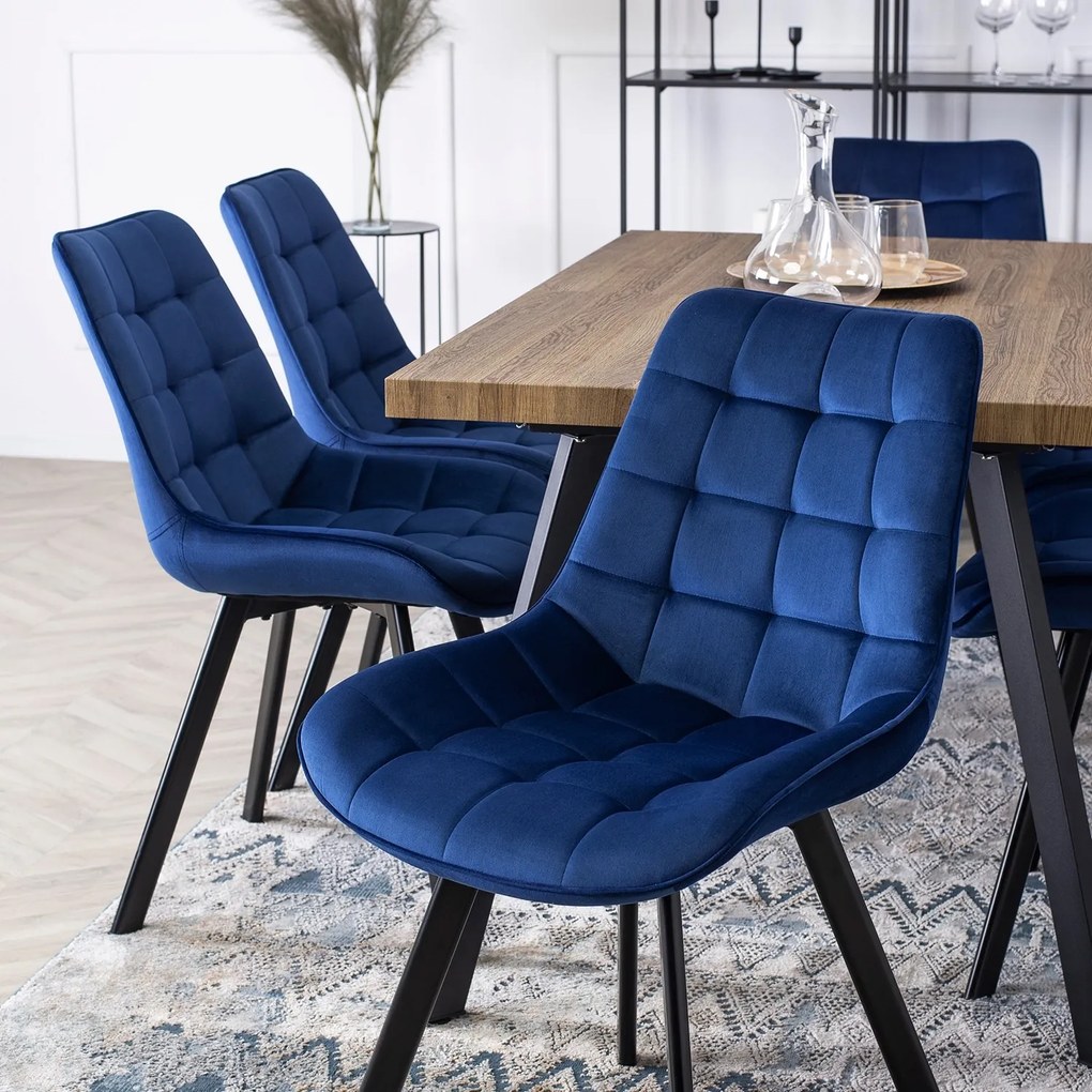 Zestaw 4x Krzesło Tapicerowane RICK do Salonu Granatowe Welurowe Nowoczesne Loft