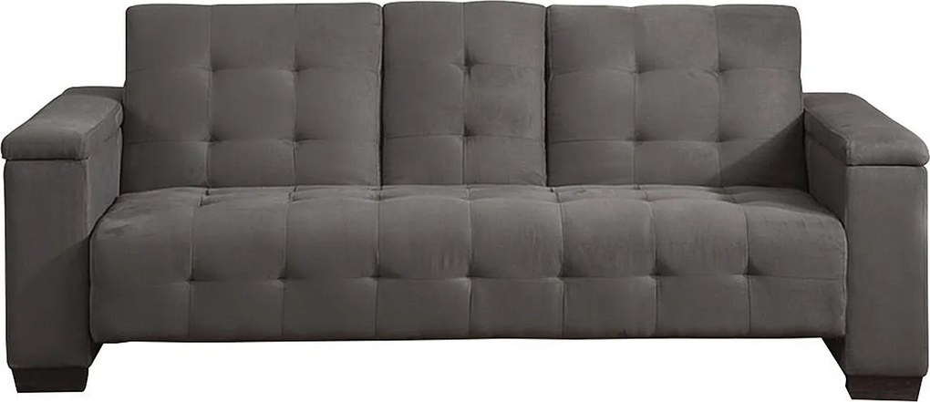 Kanapa 3-osobowa z prostym mechanizmem rozkładania z mikrofibry DEVONSHIRE z uchylnym stolikiem wbudowanym pośrodku oparcia - Kolor: szary