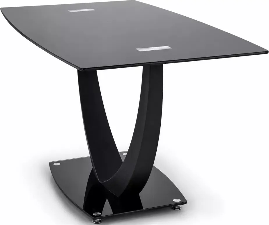 Prostokątny stół Magnus 140x80 cm z blatem ze szkła w kolorze czarnym na czarnej metalowej podstawie do jadalni