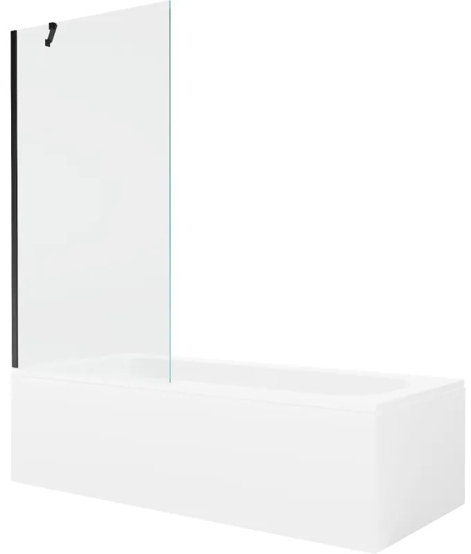 Mexen Vega wanna prostokątna 170 x 70 cm z obudową i parawanem 1-skrzydłowym 90 cm, transparent, czarny - 550117070X9509000070