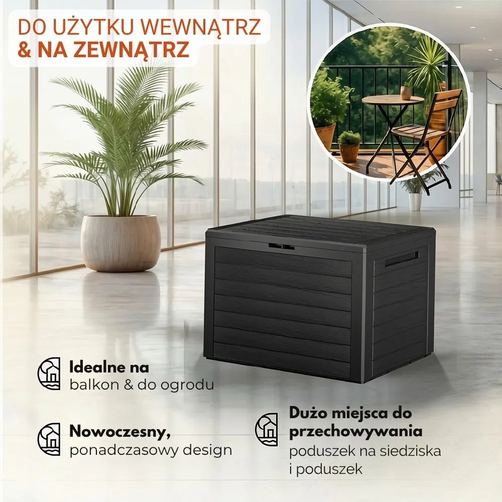 Pojemnik do przechowywania WOODEBOX, 190L,78x44x55cm, antracytowa Prosperplast