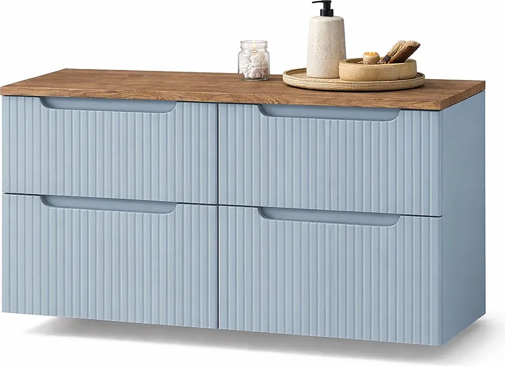 Niebieska długa szafka łazienkowa z szufladami C7-T65