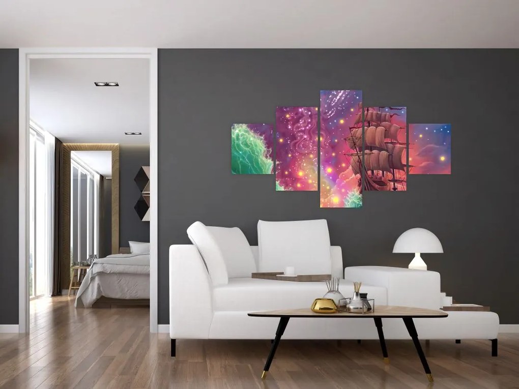 Obraz - Statek z kosmicznym niebem (125x70 cm)