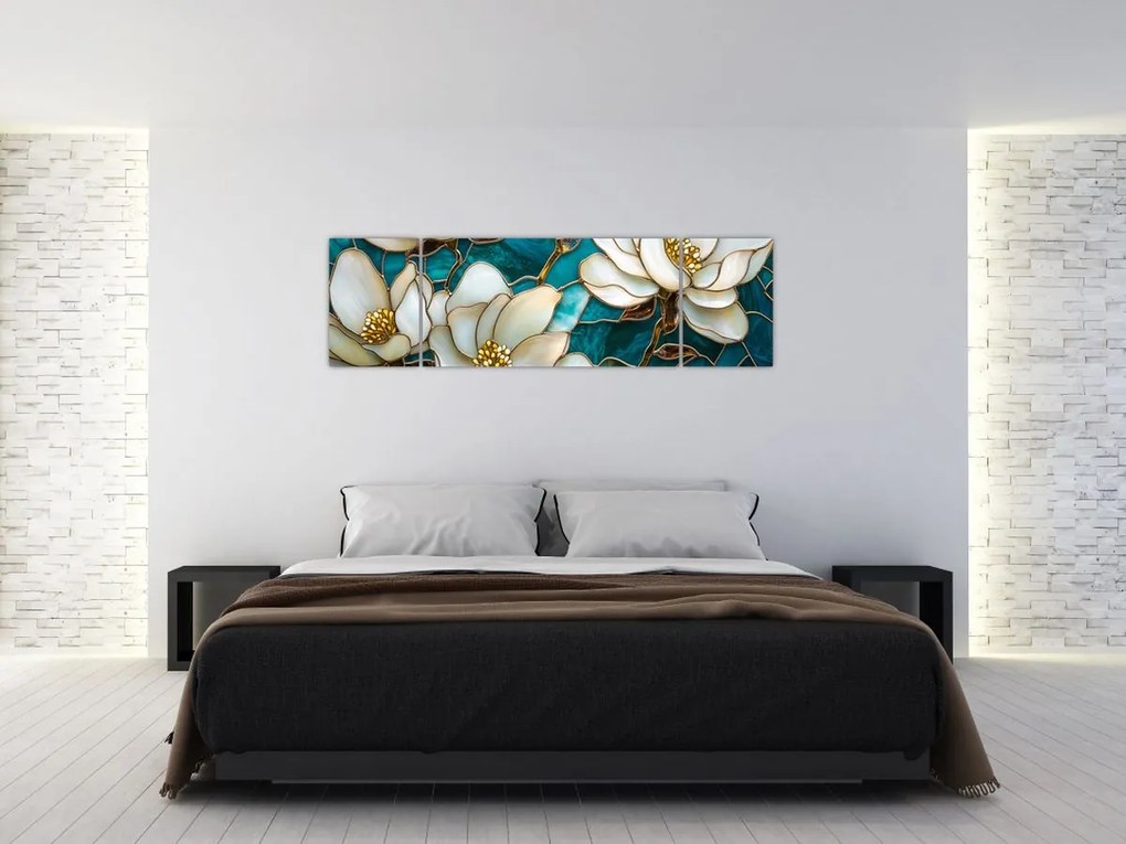 Obraz - Witraż z magnolią (170x50 cm)