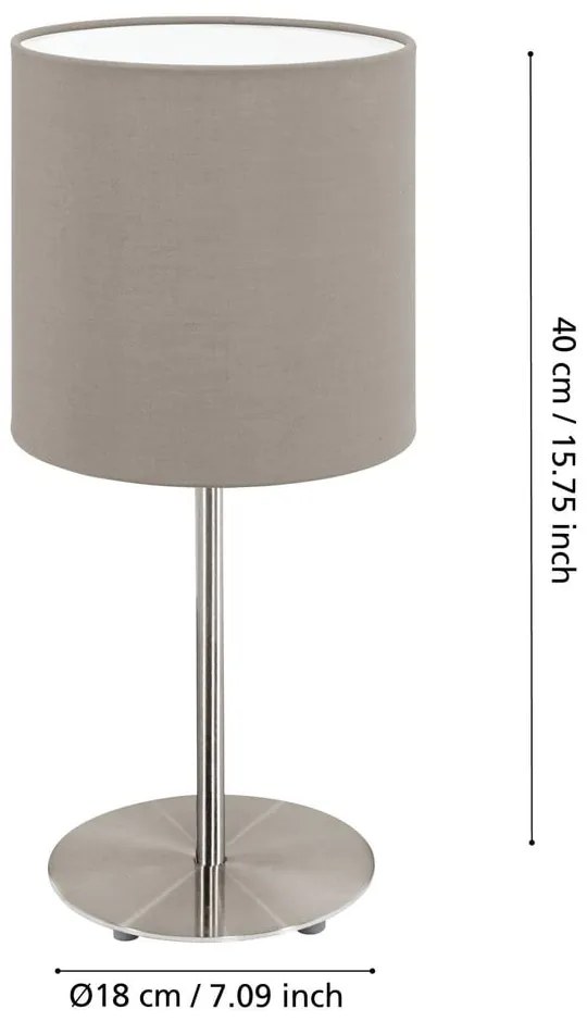 Lampa stołowa w szaro-srebrnym kolorze z tekstylnym kloszem (wysokość 40 cm) PASTERI – EGLO