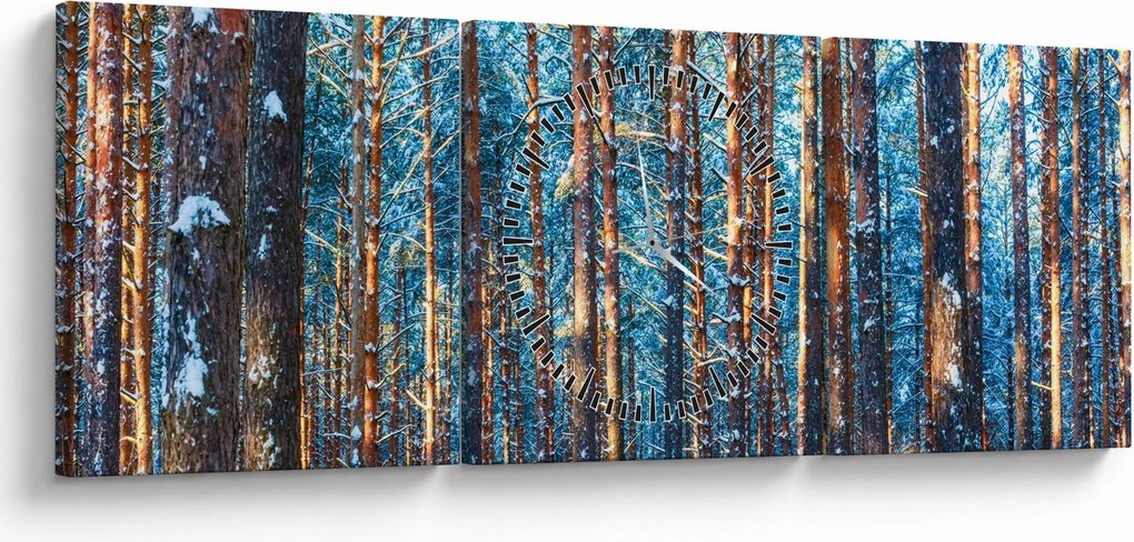Obraz - Zimowy las (z zegarem) (90x30 cm)