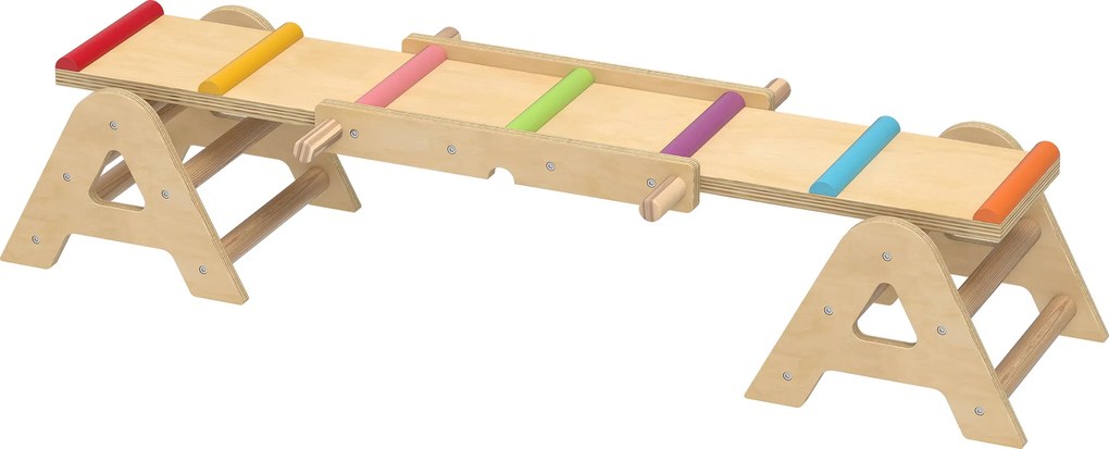 AIYAPLAY Huśtawka drewniana i równoważnia, 2 w 1 huśtawka ogrodowa dla dzieci, dla 2-4 Jahre, 133 x 38 x 24 cm, Wielobarwna