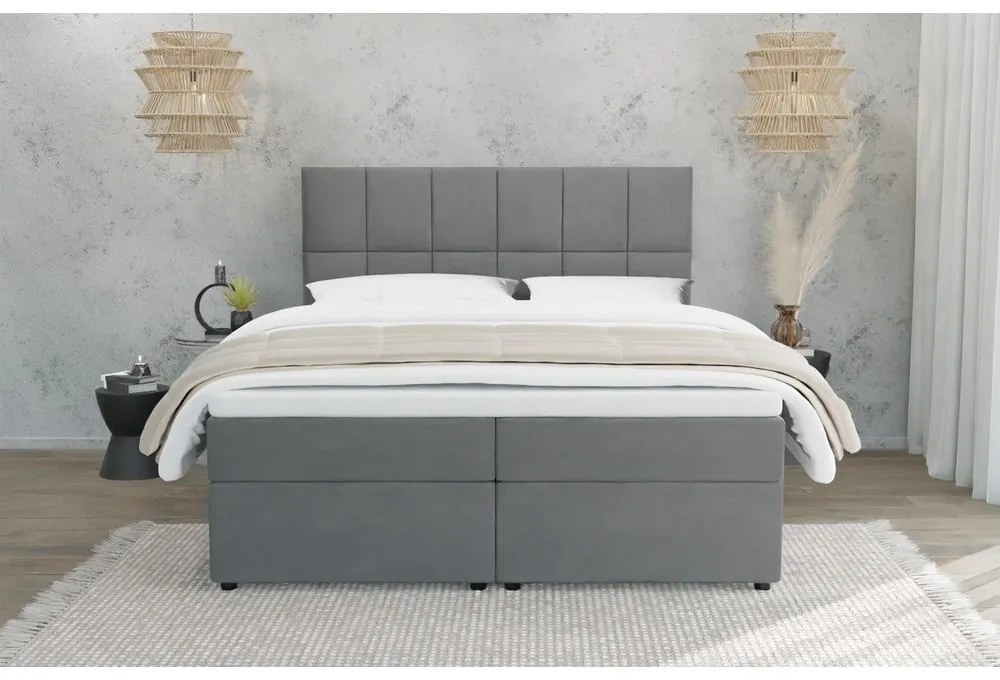 Szare łóżko boxspring ze schowkiem 140x200 cm Flip – Ropez