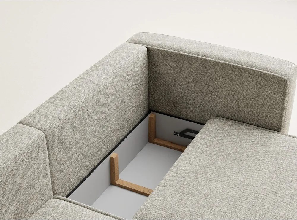 Beżowy rozkładany/ze schowkiem narożnik z tkaniny szenilowej (lewostronny/z szezlongiem) Velto – Maison de Rêve