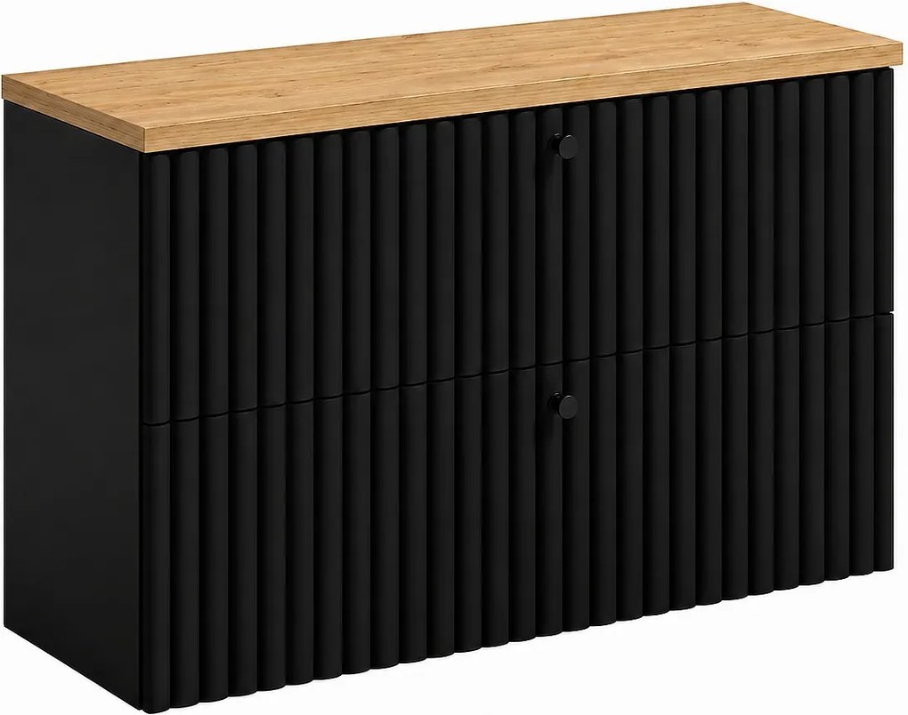 Szafka łazienkowa wisząca z blatem 80, czarny + blat dąb craft, uchwyty w trzech kolorach, 80 x 44,4 x 58,6 cm