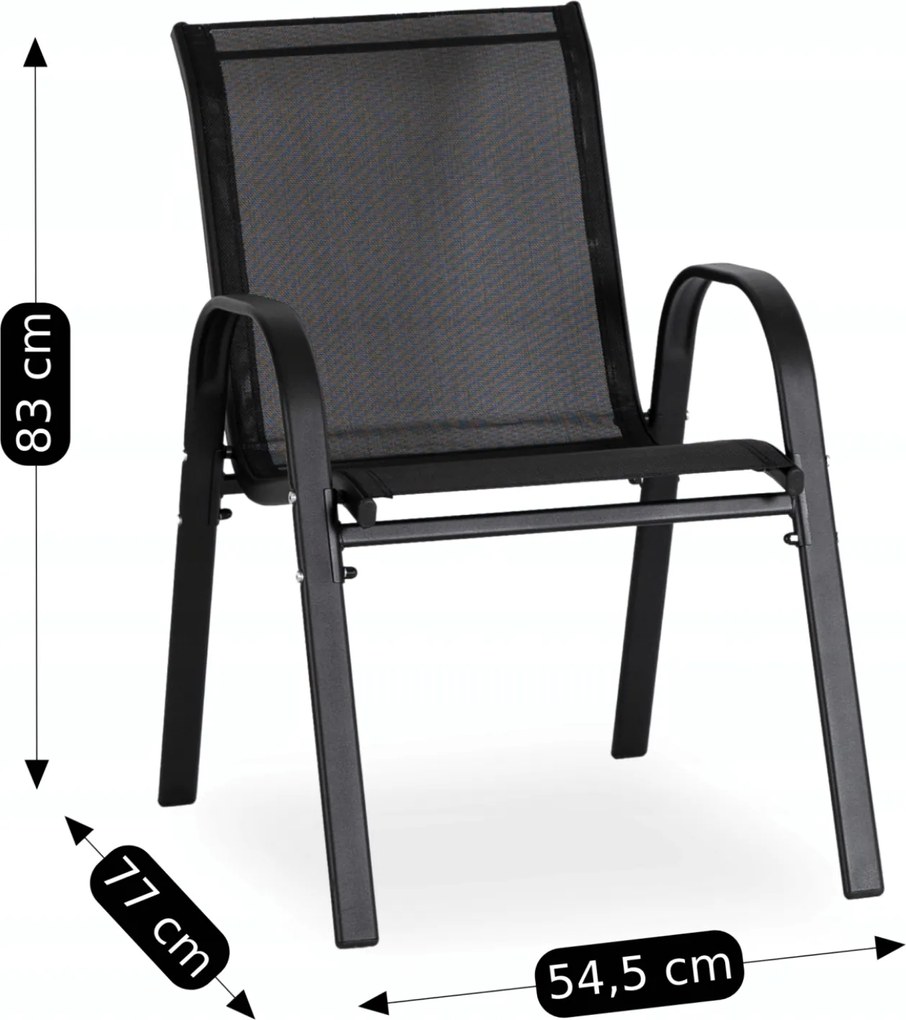 Zestaw Mebli Ogrodowych MINNESOTA Czarny Ławka Krzesła Stolik Tarasowy Siatka Nowoczesny