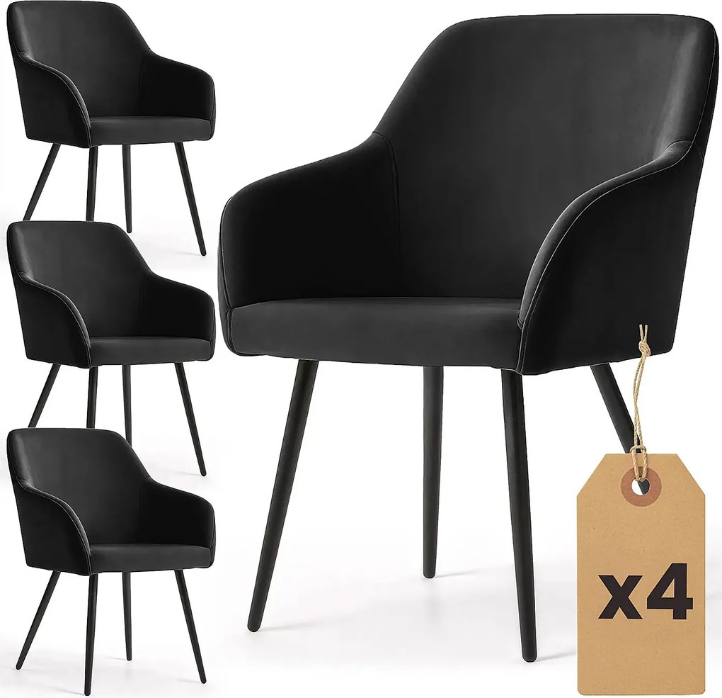 Zestaw 6 krzeseł welurowych na czarnej podstawie - Terviso 2X