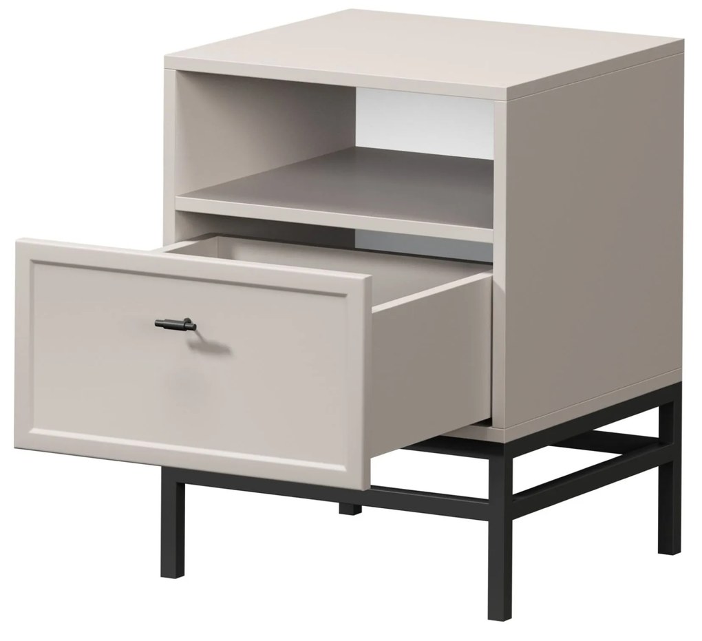 Szafka nocna Lorini z szufladą 45 cm - kaszmir / czarny uchwyt T-bar / stelaż