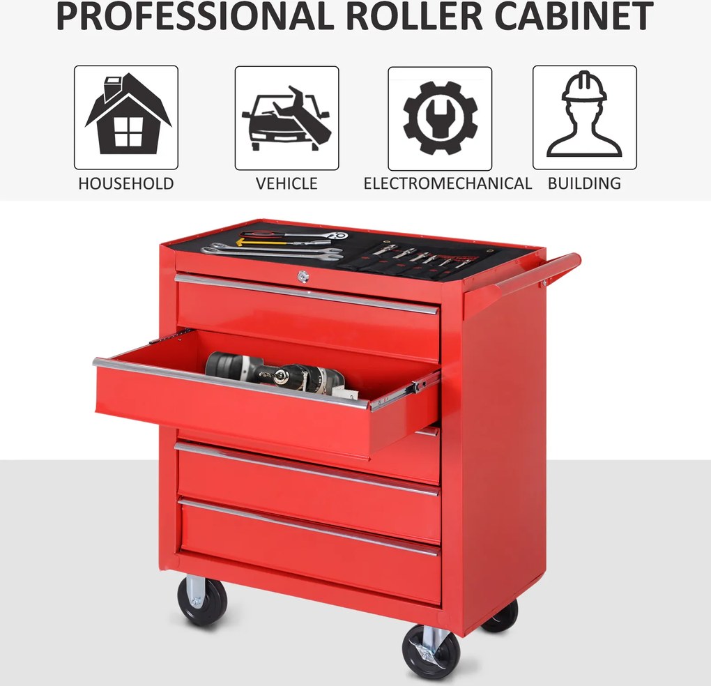 DURHAND Szafka na kółkach, Szafka narzędziowa do garażu, schowka, Stal, 69Dł x 33Szer x 75Wys cm, Czerwony