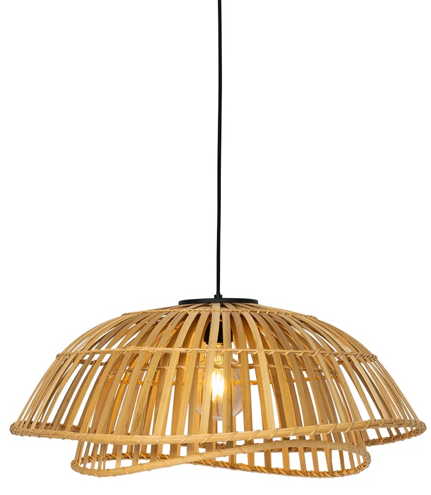 Orientalna lampa wisząca czarna z naturalnym bambusem 62 cm - PuaKolonialny Oswietlenie wewnetrzne