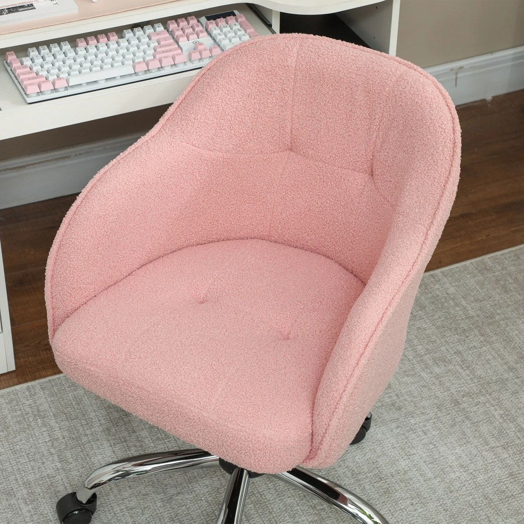 HOMCOM Fotel biurowy, ergonomiczny z funkcją bujania, w wyglądzie futra teddy 56 x 61 x 86 cm Różowy