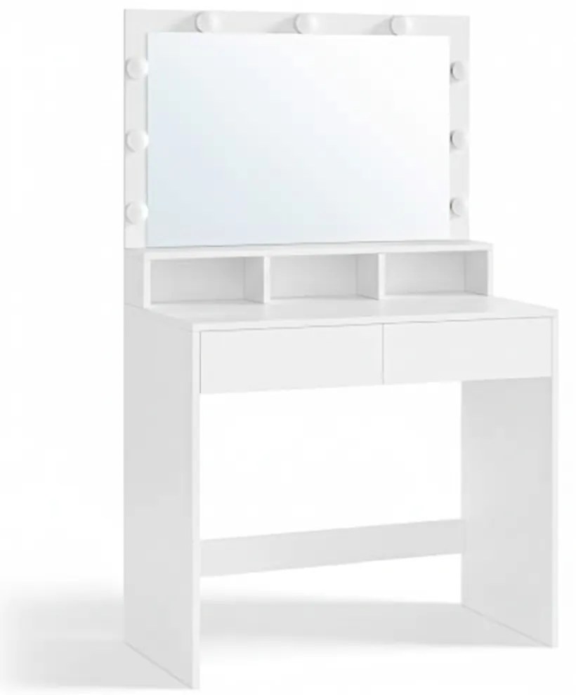 Toaletka VANESA z dużym lustrem i oświetleniem, 80x40x140 cm, biała SongmicsHome