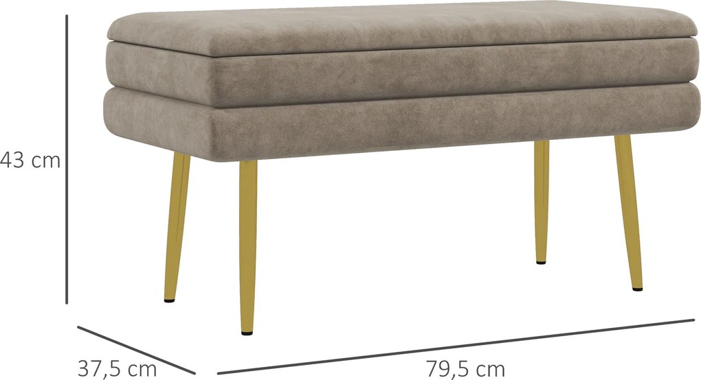 HOMCOM Ławka tapicerowana z pojemnikiem skrzynia do przedpokoju puf beżowa 79,5x37,5x43 cm stalowe nogi siedzisko ze schowkiem | Aosom PL