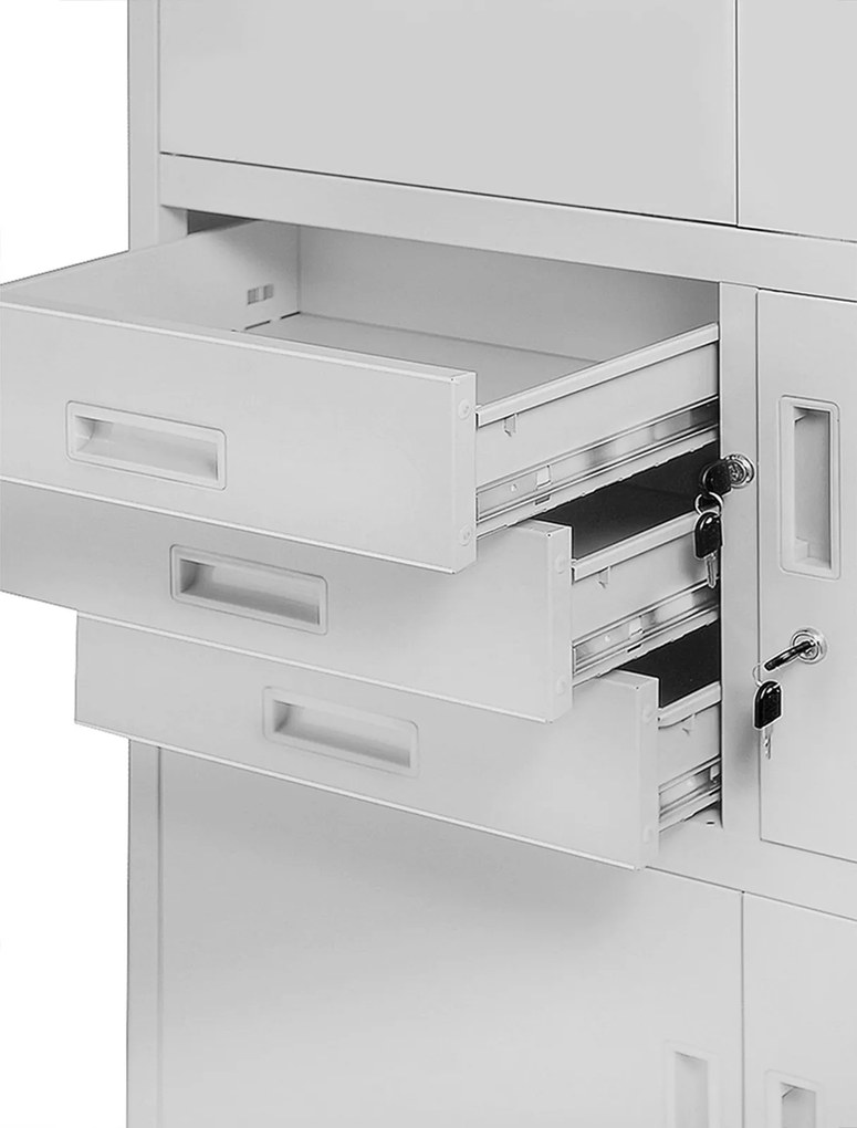 Biurowa szafa na akta z sejfem Filip II 90x40x185 cm szara