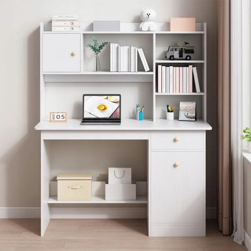 Biurko białe loft pod laptop/komputer skandynawski z 7 półkami