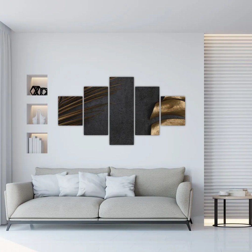 Obraz ze złotymi liśćmi (125x70 cm)