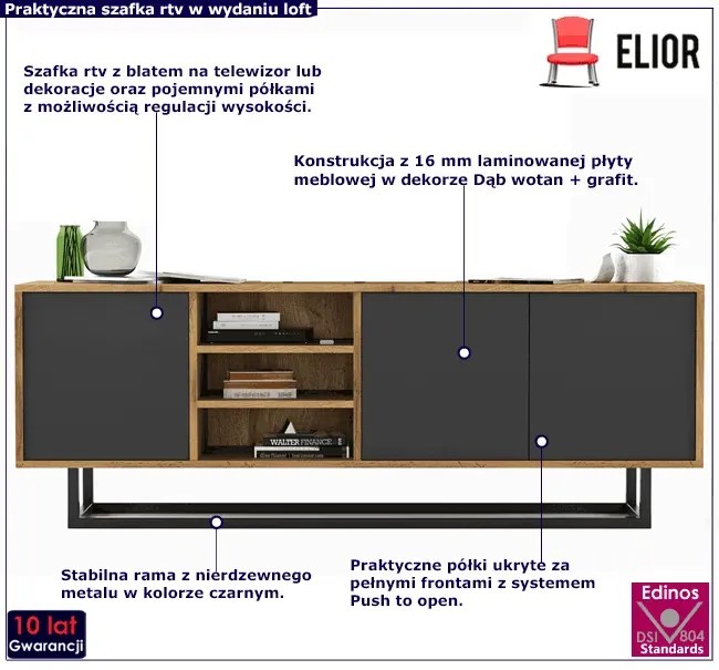 Szafka loftowa rtv dąb wotan + grafit A7-N03