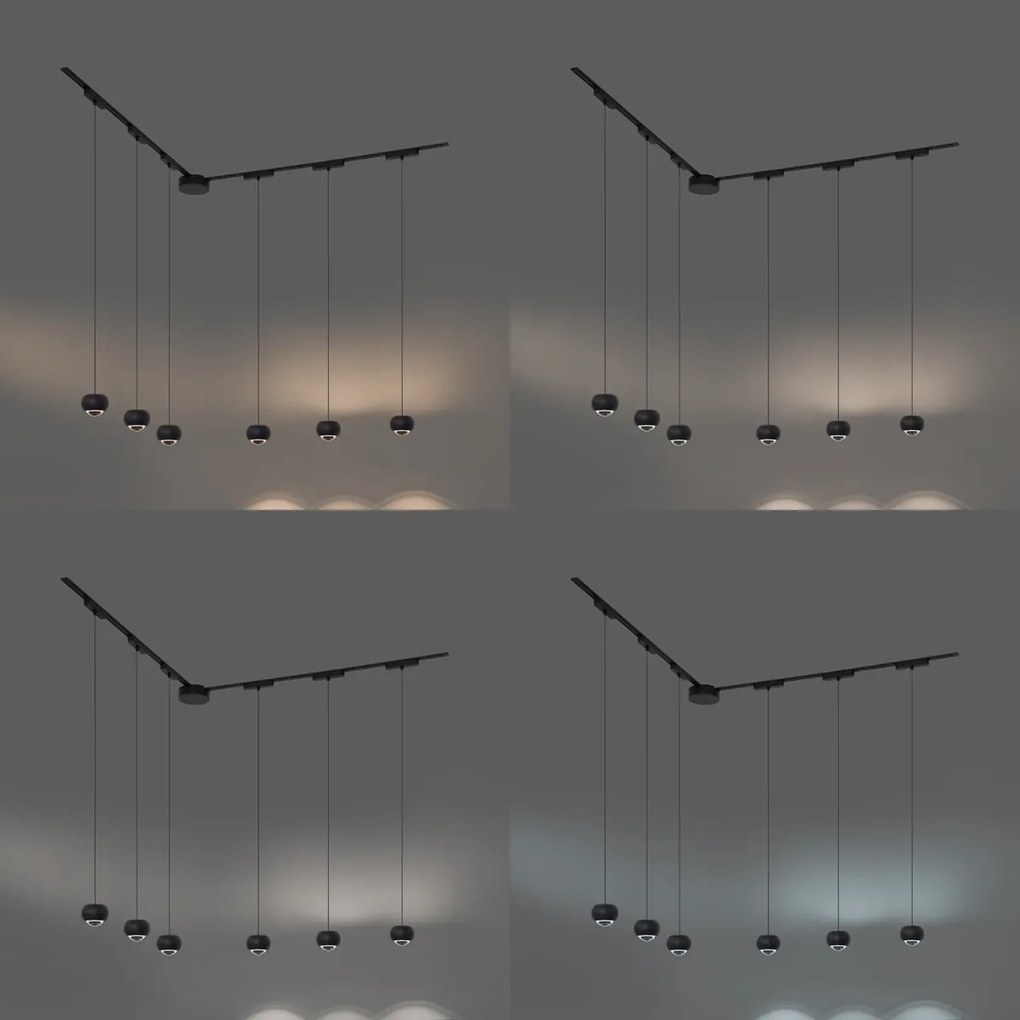 Nowoczesny system oświetlenia szynowego z 6 czarnymi lampami wiszącymi jednofazowymi - Magnetic Lance