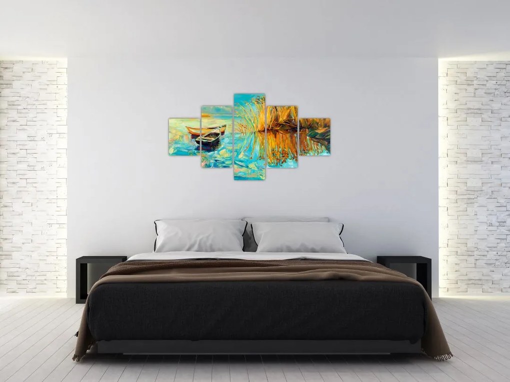 Obraz - Jezioro z łodziami (125x70 cm)