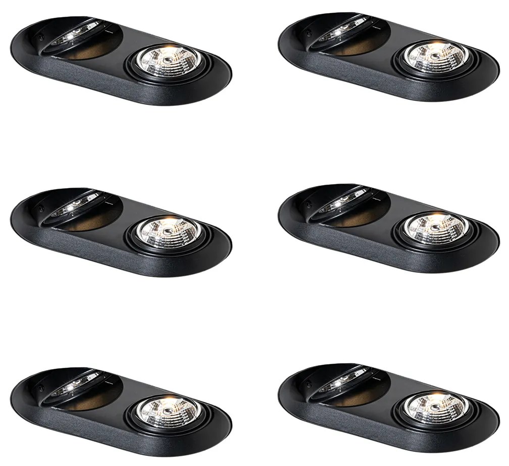 Zestaw 6 zaokrąglonych reflektorów wpuszczanych czarnych GU10 70mm 2-punktowe - Hubs
