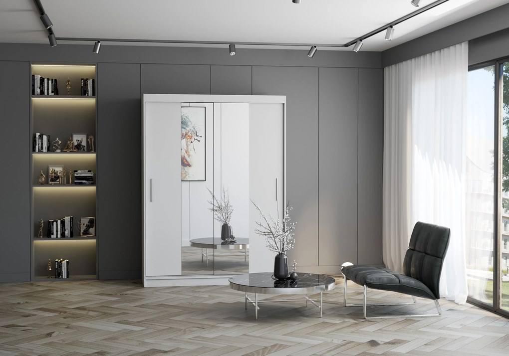 Szafa przesuwna VISTA z lustrem 150 cm biały