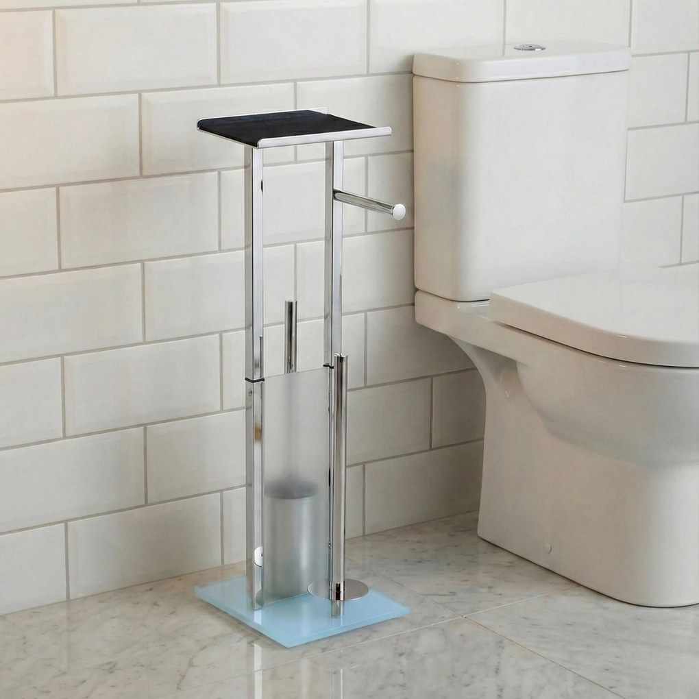 Stojak na papier toaletowy i szczotkę do WC z półką na telefon HYLLA,  65 cm