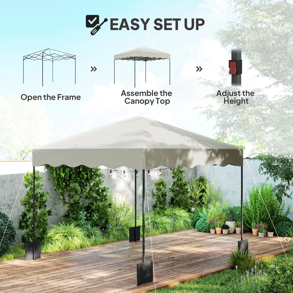 Outsunny 3 x 3 m Składany Pawilon, Regulowany Wysokością Pawilon Ogrodowy, z Torbą na Kółkach, do Ogrodu, Tarasu, Metal, Tkanina, Kremowy
