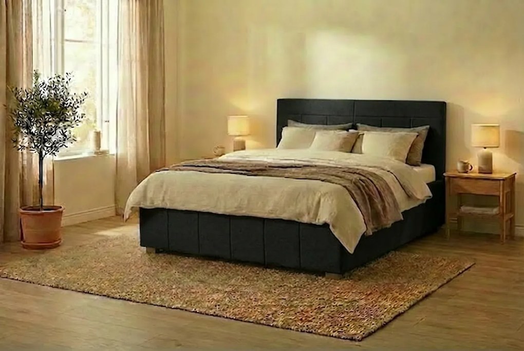 Łóżko RAM 140x200 cm Ciemny szary Z materacem