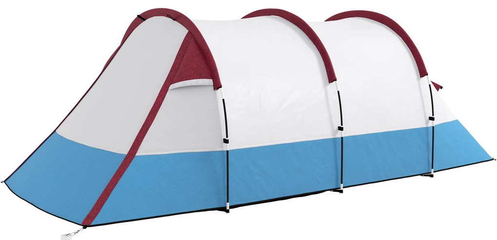 Outsunny Namiot dla 3 osób, z hakiem na latarnię, trzy wejścia, wodoodporny, Czerwony