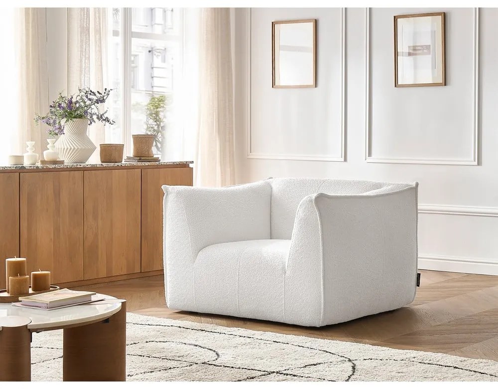 Biały fotel z materiału bouclé Giorgia – Bobochic Paris