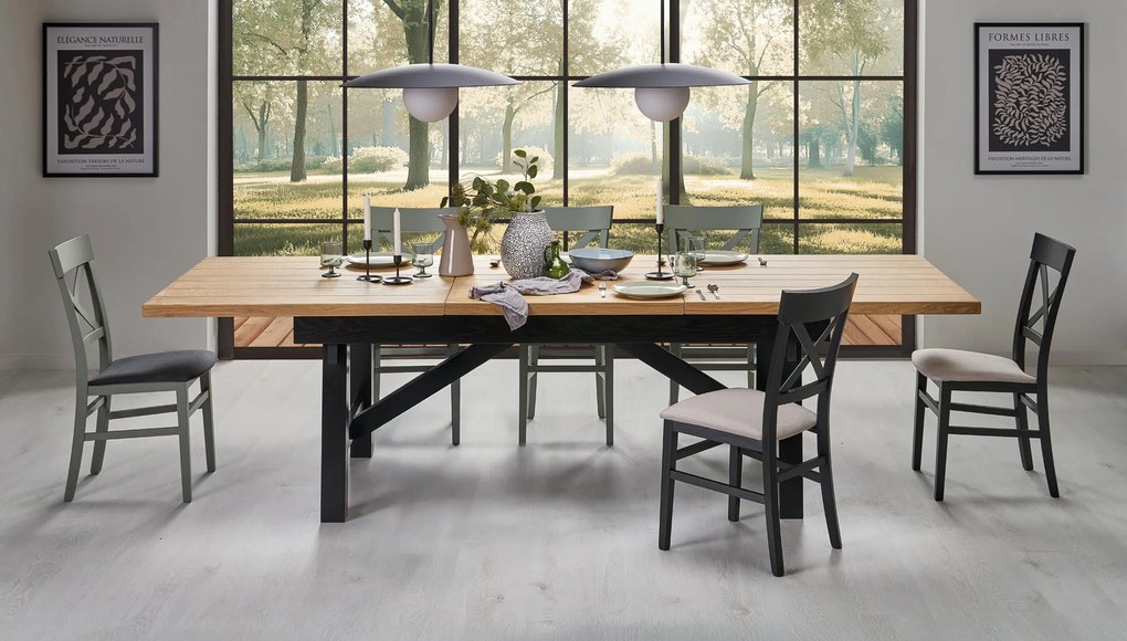 FIESTA stół rozkładany 200-280x100x77 cm dąb naturalny/czarny mieści 8-12 osób