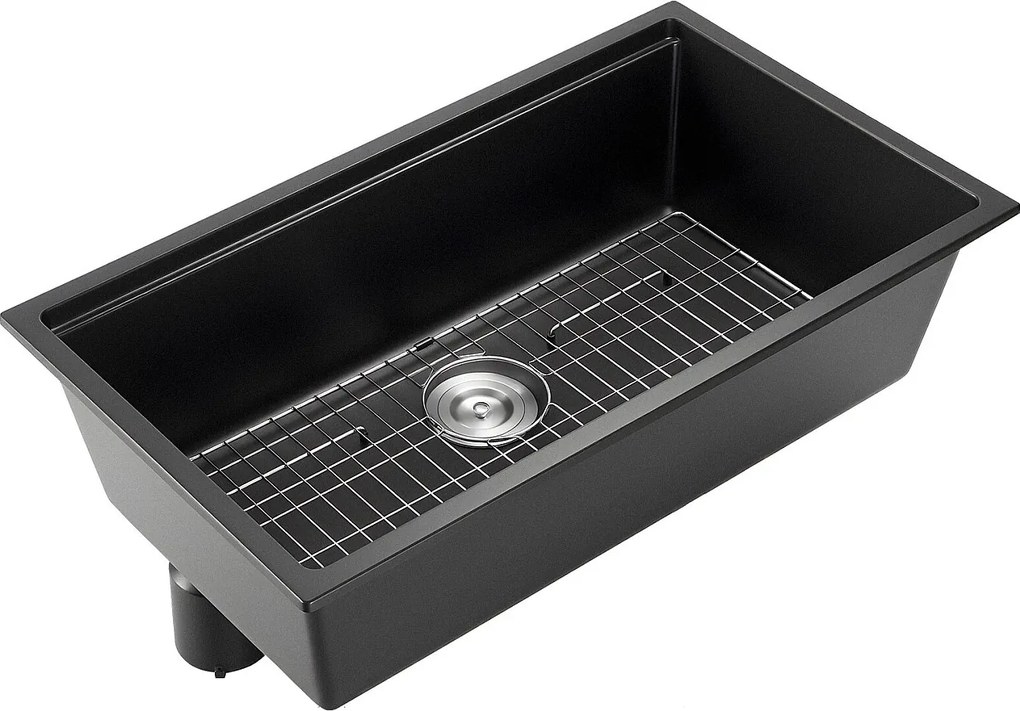 Nowoczesna Zlewozmywak Kuchenny SucceBuy z Granitu 83,8 cm, Zlewozmywak Podblatowy z Dużą Pojedynczą Komorą, Komora do Mycia z Wieloma Akcesoriami