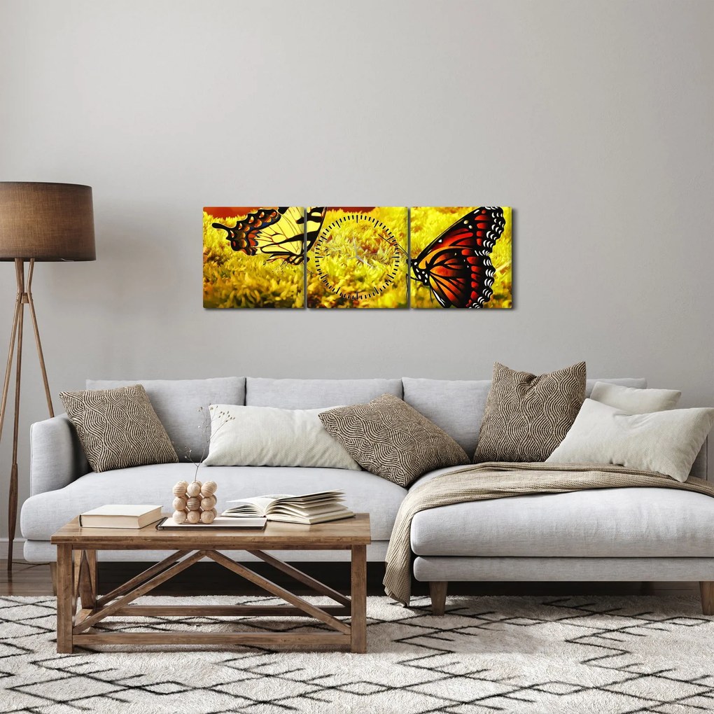 Obraz motyli (z zegarem) (90x30 cm)