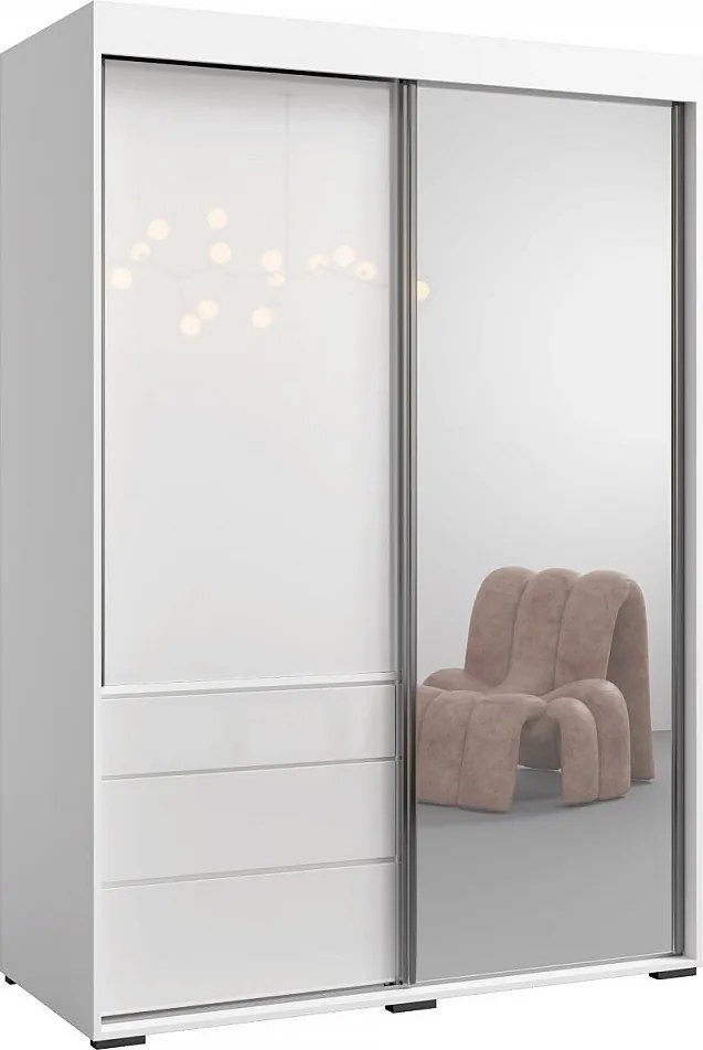 Szafa przesuwna z lustrem Torino 2D1L 140 Biała (lacobel)