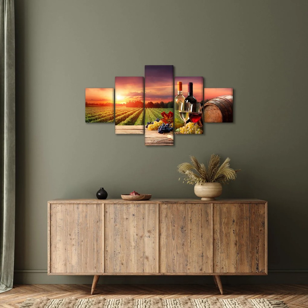 Obraz winnicy z winem (125x70 cm)