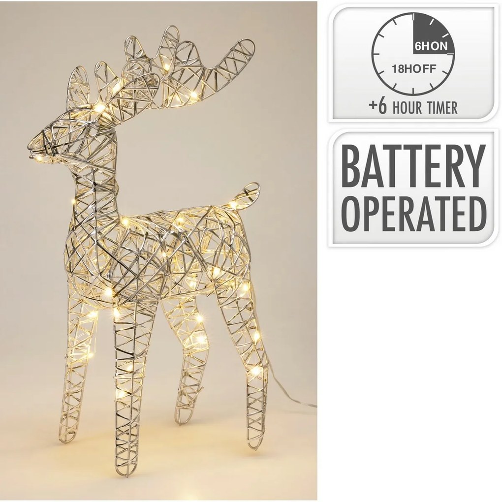Świąteczny renifer świecący Silver, 37 x 24 cm, 30 diod mikro LED, na baterie
