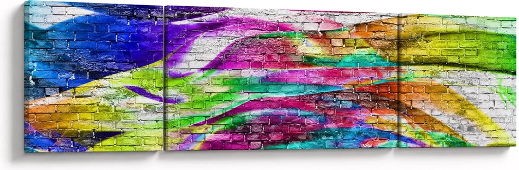 Obraz - Mur z cegły z kolorowymi płomieniami (170x50 cm)