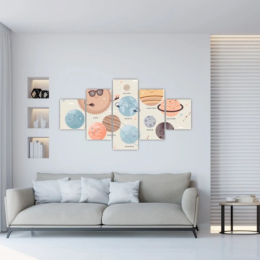 Obraz - Planety z nazwami (125x70 cm)
