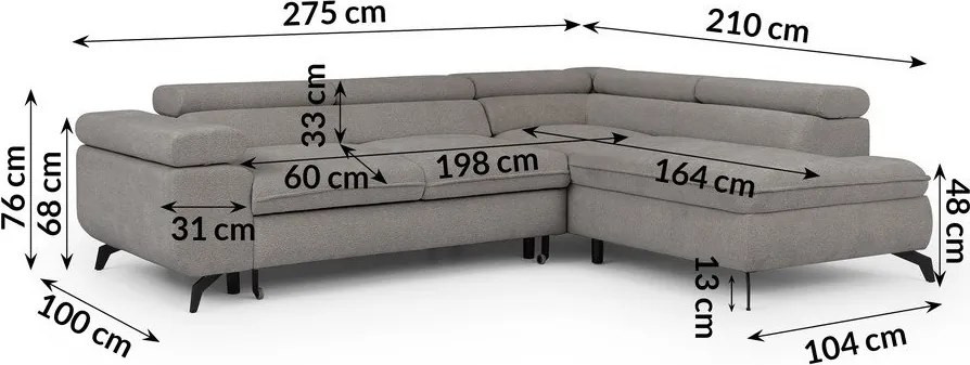 Jasnoszary narożnik z tkaniny szenilowej (prawostronny/w kształcie litery L) Marbeya – Ropez