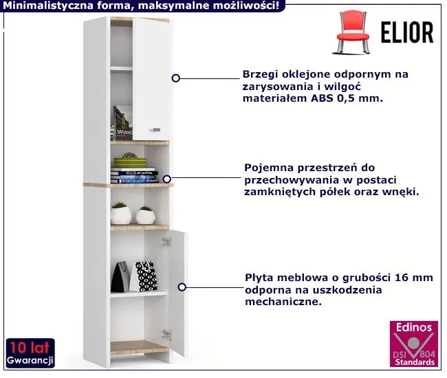Biały słupek łazienkowy z podwójnymi drzwiczkami - Zimos