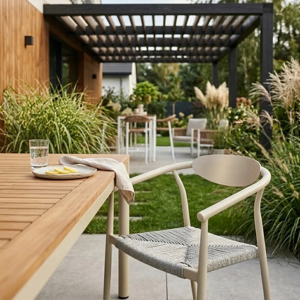 Krzesło Ogrodowe Beżowe 56x61x74,5 cm Plecione Naturalne Sznurki Nowoczesne